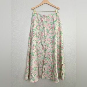 Vintage Lauren Ralph Lauren Linen Floral Maxi Skirt Size 10